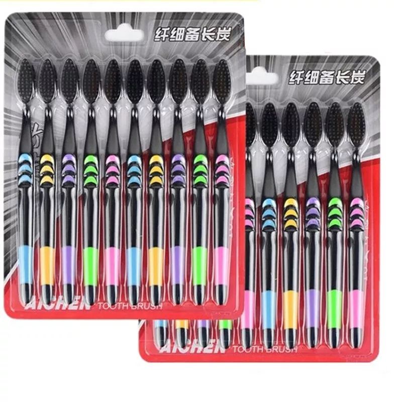 SIKAT GIGI ARANG BAMBU ISI 10PCS / BAMBOO CHARCOAL TOOTBRUSH - HITAM