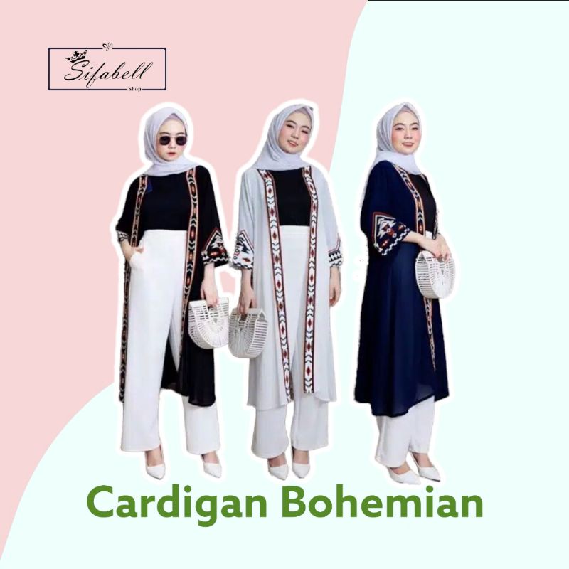 Long Outer Cardigan Wanita Muslim Motif Bohemian