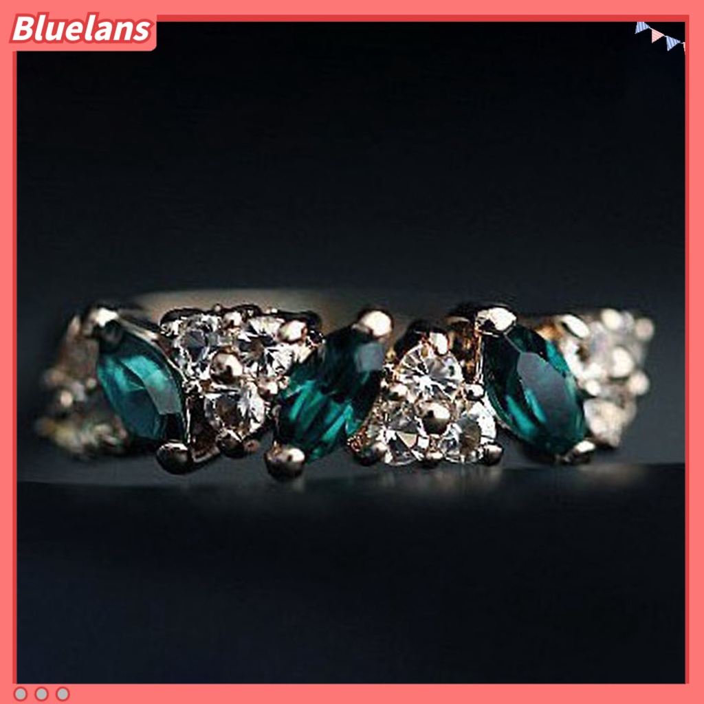 Bluelans Cincin Bahan Alloy Hias Permata Imitasi Warna Hijau Untuk Wanita