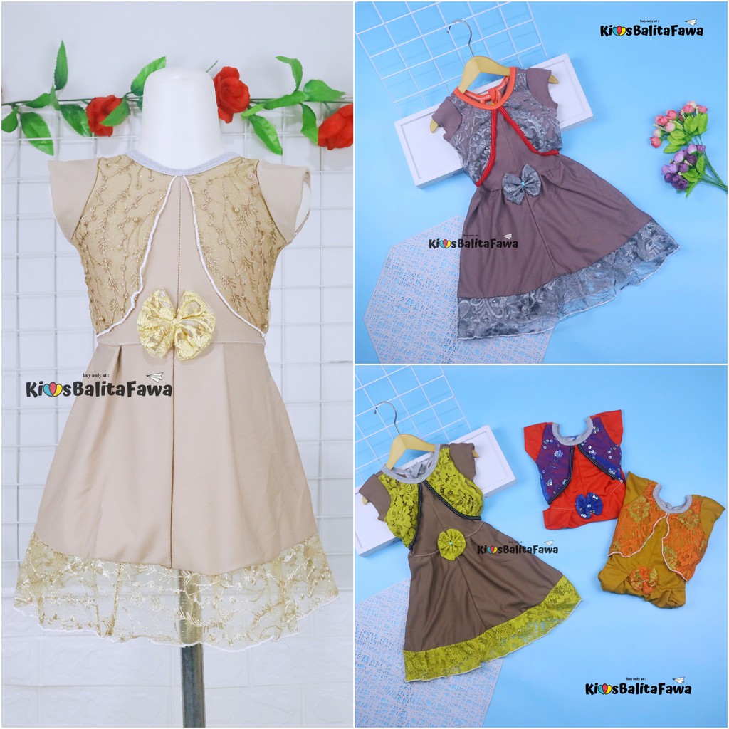 Dress Joana uk 1-2 Tahun / Dres Gaun Brukat Import Anak Perempuan Murah Baju Lengan Pendek Cewek