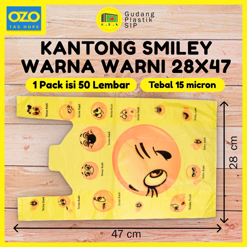 Kantong Plastik Kresek Warna-Warni Tebal  Terima Kasih Smile  UK 28x47 HDPE