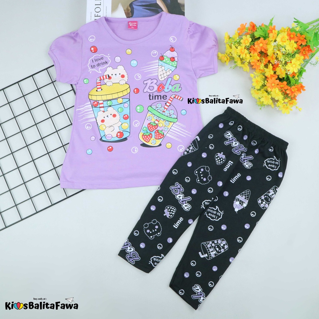 Setelan Boba uk 2-6 Tahun / Baju Karakter Legging Anak Perempuan Celana Panjang Import Babycinnamon