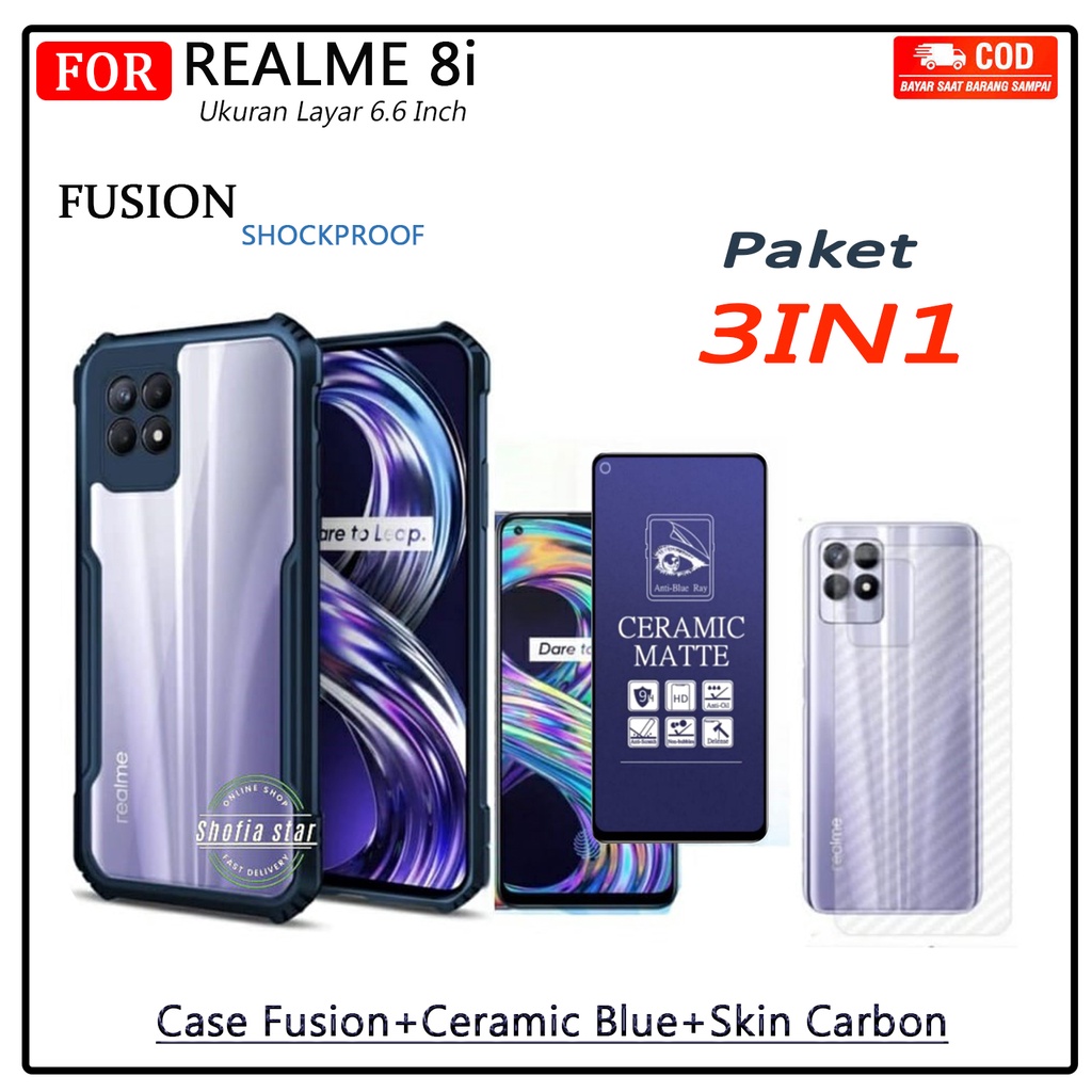 PAKET 3IN1 CASE XUNDD REALME 8i SOFTCASE SHOCKPROOF TRANSPARAN CAMERA PROTECT CASING