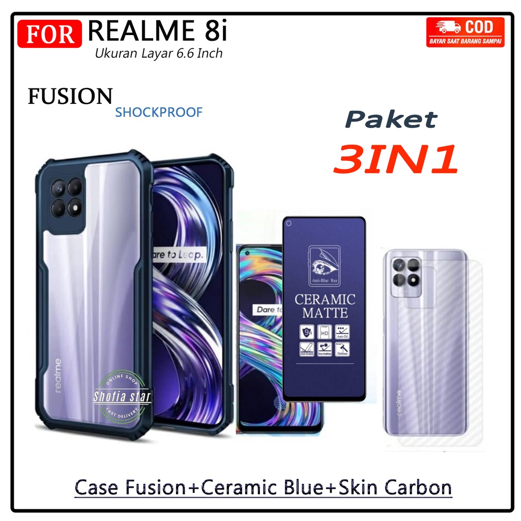 PAKET 3IN1 CASE XUNDD REALME 8i SOFTCASE SHOCKPROOF TRANSPARAN CAMERA PROTECT CASING