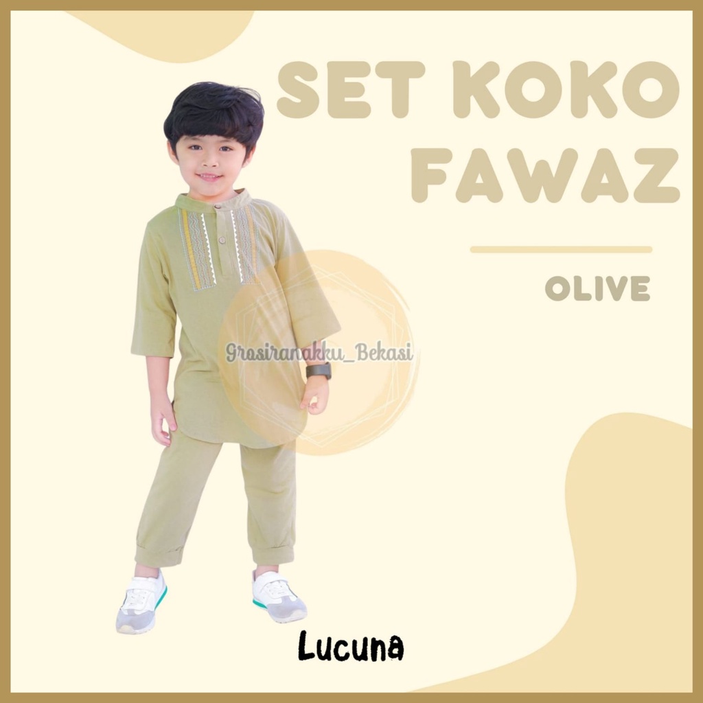 Setelan Koko Anak Fawaz Lucuna Warna Olive Size 1-5 Thn