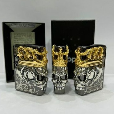 Original Zippo Skull Crown Black Gold 3D Limited Edition Rare