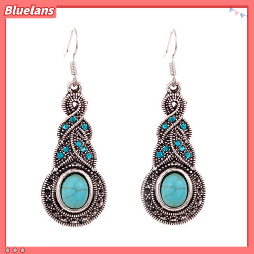 Set Perhiasan Kalung Anting Liontin Pirus Berlian Imitasi Gaya Retro Unik Untuk Wanita