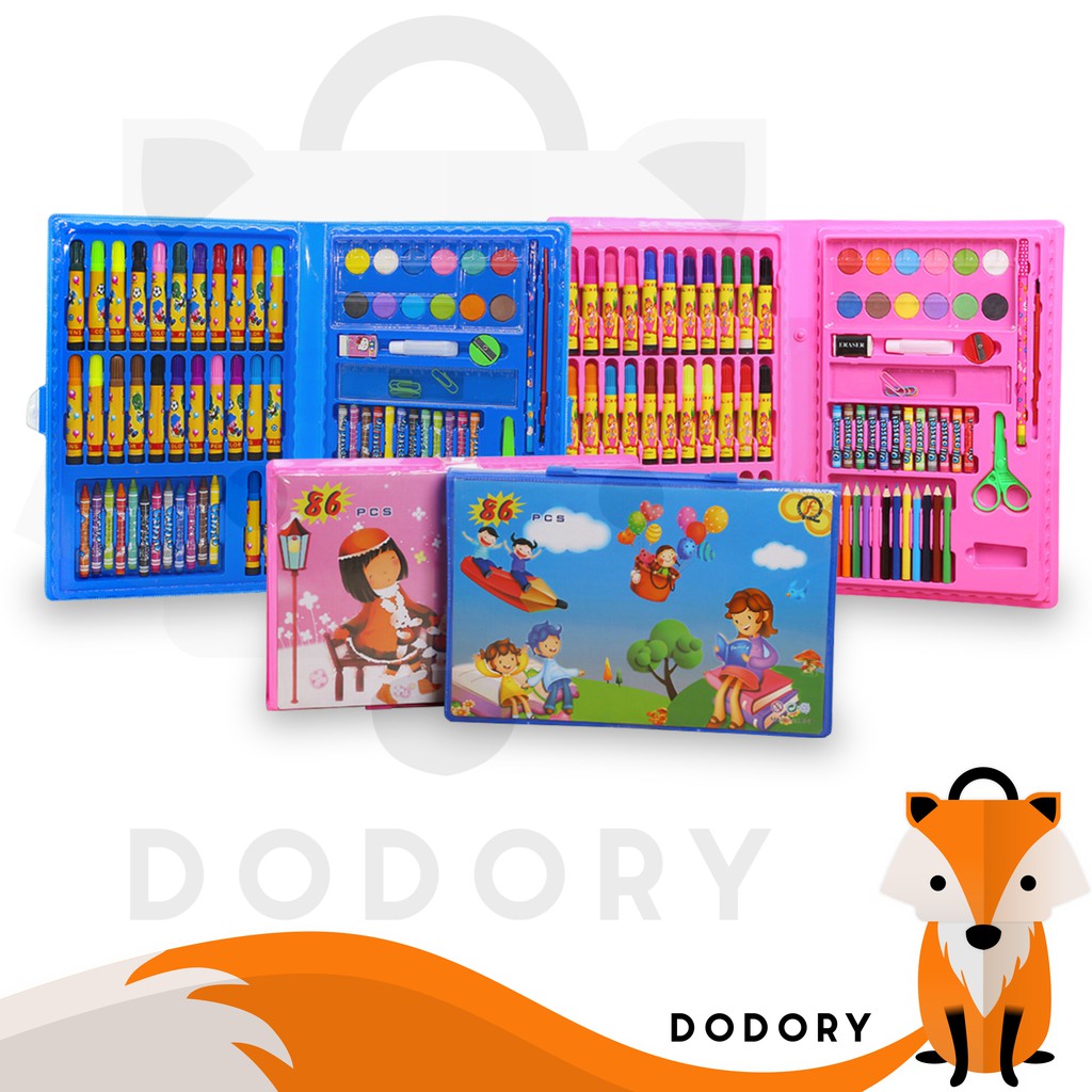 DODORY Crayon Set Isi 86 Pensil Warna Cat Air Alat Lukis Karakter Stationary Color Pencil