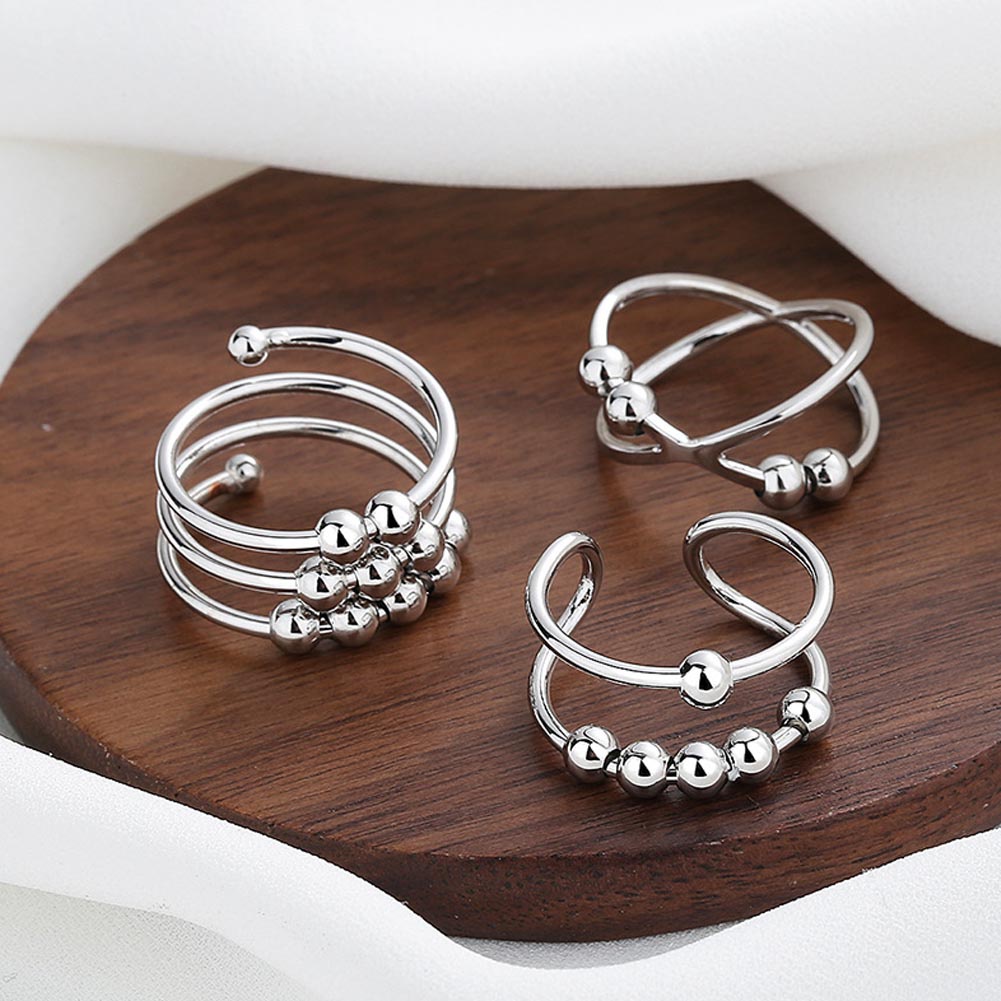 Cincin Model Terbuka Adjustable Desain Geometri Warna Silver Untuk Wanita