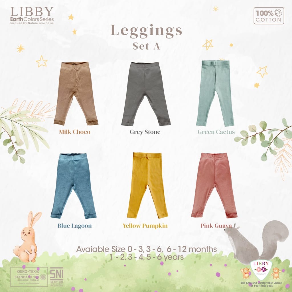 Legging Libby Earth Color Series Grup 2  0-6 Tahun 100% Cotton Premium Arevyonlineshop Baju Bayi Celana Bayi