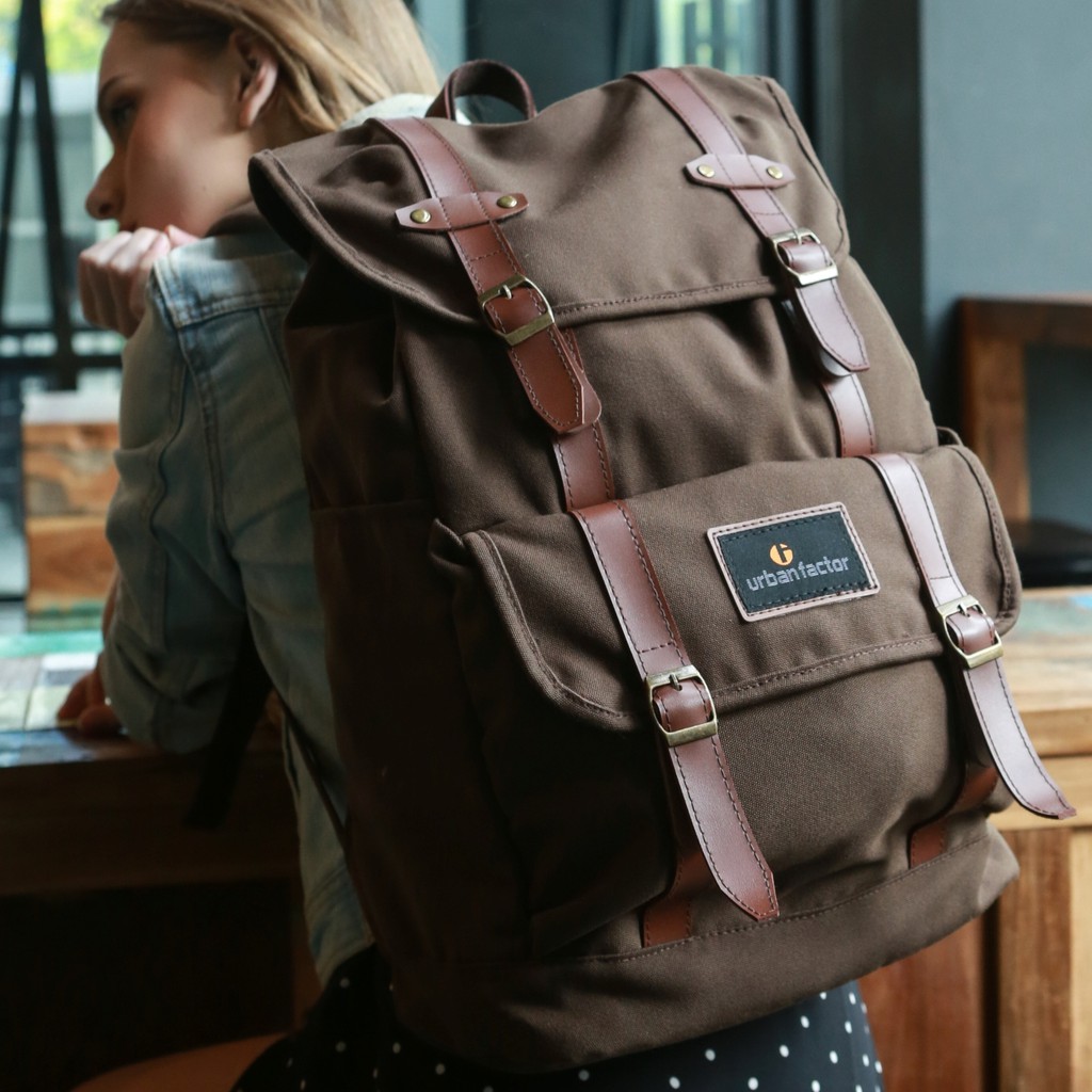 Mix Up Brown | Tas Ransel Ori Bag Polos Pria Wanita Backpack Baru New Kerja | Urban Factor x FORIND