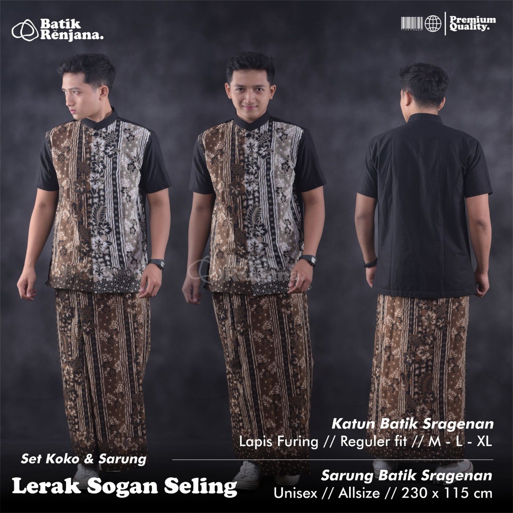 LERAK SOGAN SELING Baju Kemeja KOKO dan Sarung Batik Pria Dewasa Premium Lebaran Asli Solo RENJANA