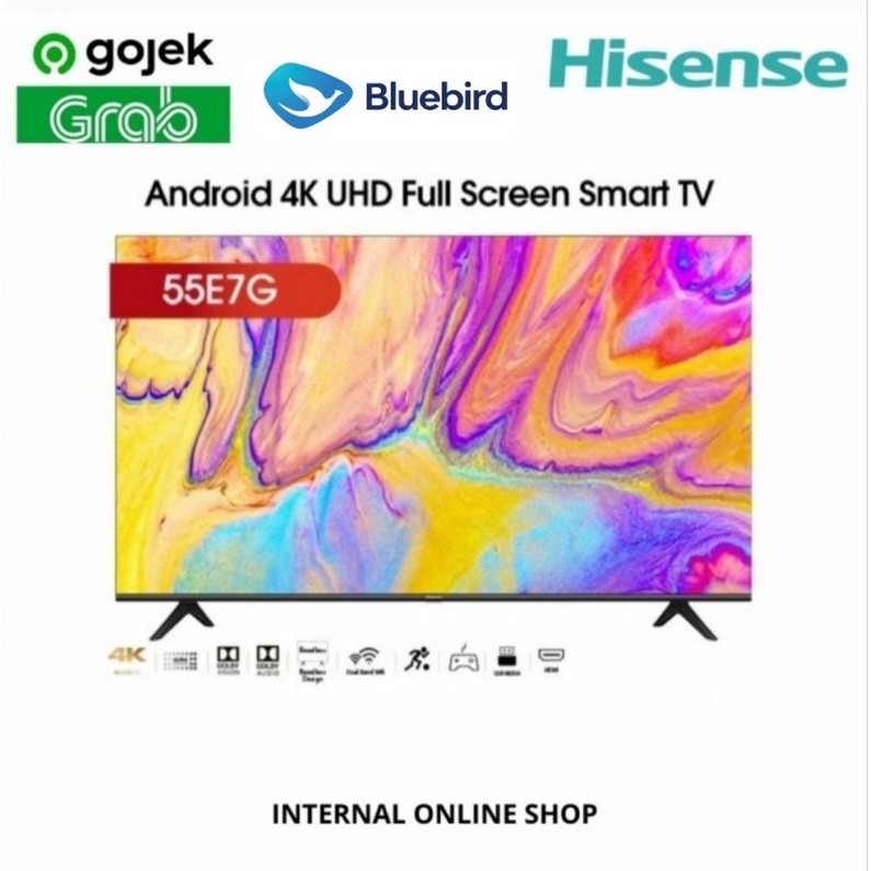 Hisense 55E7G Smart TV 55 Inch 4K UHD Android TV Bezelless Garansi Resmi