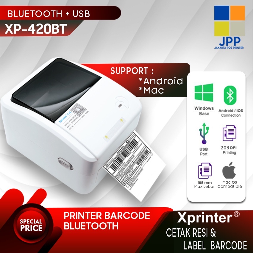 Printer Barcode 420B Bluetooth / Wifi / USB - Printer Label Alamat Resi Online A6