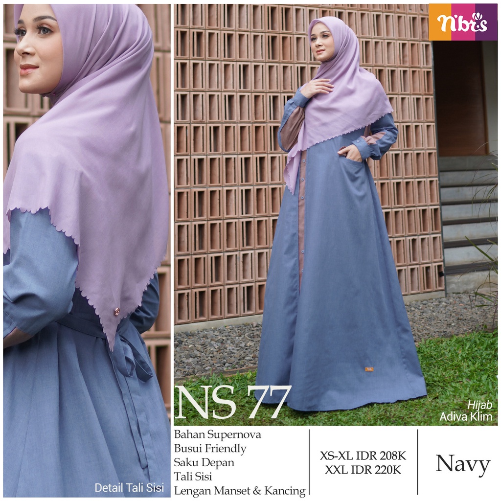 Nibras Gamis NS 77 Bahan Supernova Jubah Muslimah Polos Simple Dengan Warna Soft Formal OOTD