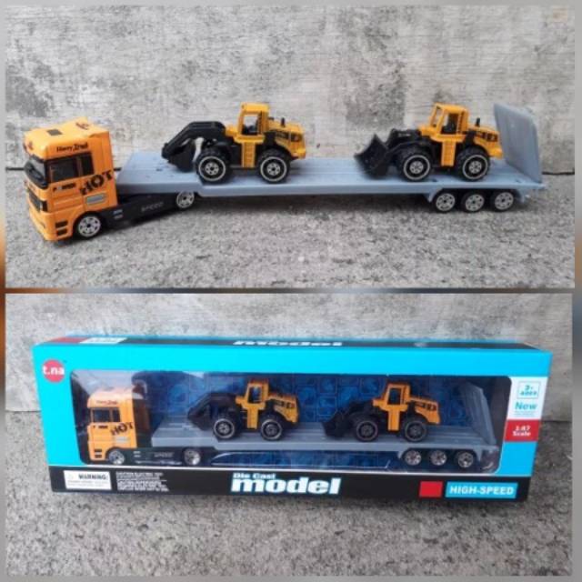 Diecast set Truck Konstruksi Buldozer Excavator Trailer Anak Edukatif