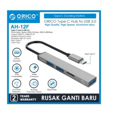 Type-c to usb-A hub orico 3 port 2.0 3.0 5Gbps 480Mbps with card reader micro sd Tf ah-12f - Terminal Usb-c ah12f