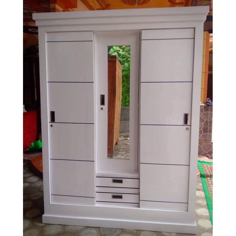 Lemari 3 pintu sleding kayu jati