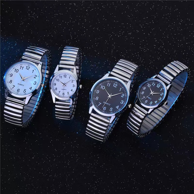 Rowling (Jam-55) Jam Tangan Couple LOOP Karet Jam Tangan Wanita dan Pria Pasangan Quartz dengan Strap Stainless Steel Import TANPA ACCESORIS