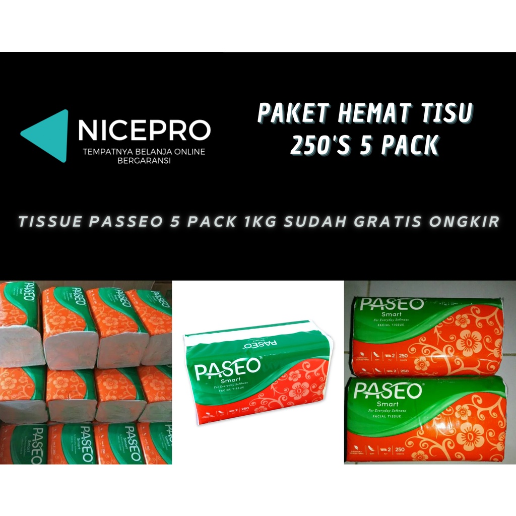 TISSUE PASSEO 250 SHEET 5 PACK 1KG SUDAH GRATIS ONGKIR