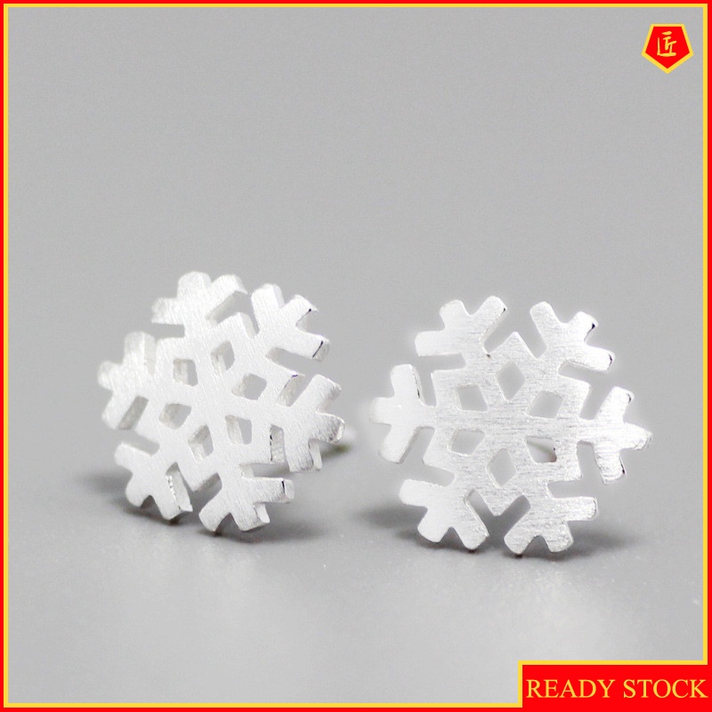 [Ready Stock]Snowflake Brushed Silver Stud Earrings Fashion