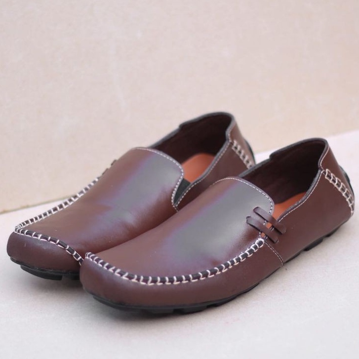 ENOZ X ZOVI - Spatu Slop Kulit Pria Rajut Coklat Kulit Asli COklat I Slip On Cowo Nyaman Ringan Kuat Sepatu Kerja Murah Keren Trendy Gaya