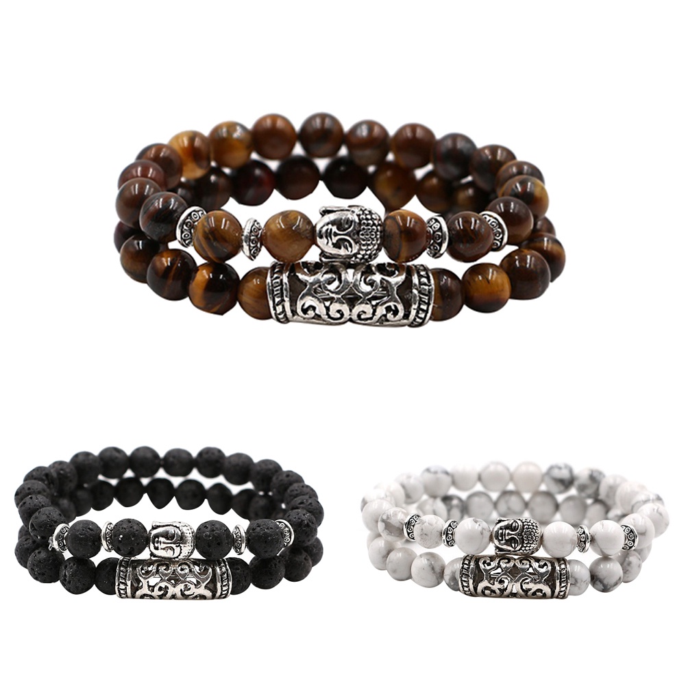 Hu Hu Hu Hu Hu Alat Bantu Pasang Kacamata♡ 2pcs Gelang Manikmanik Batu Alam Dengan Charm Kepala Budha Untuk Priawanita