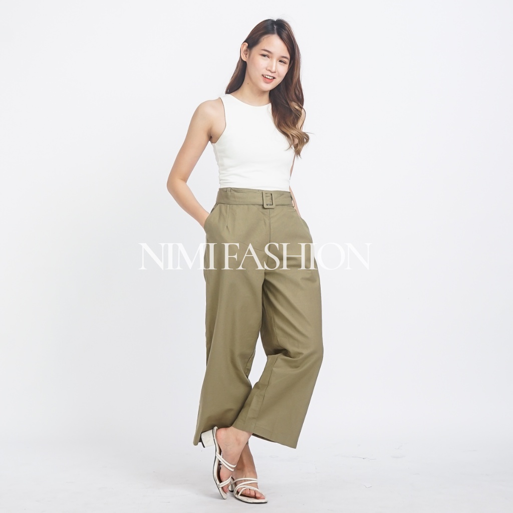 Celana Kulot Linen Highwaist Wanita / Wide Leg Free belt Culottes Linen Pants Premium