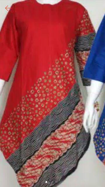 Tunik Lapis Asimetris/lancip Baju Atasan Batik Wanita  Trend