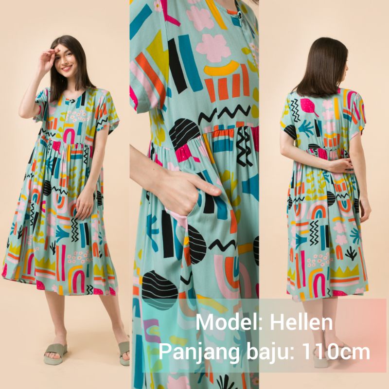 DASTER KHALIFS SLEEPWEAR EXCLUSIVE KHALIF'S ID HOMEWEAR HOMEDRESS RAYON VALENCIA SUPER PREMIUM BUSUI BAJU HAMIL FRIENDLY MIDI NYAMAN GEMES ADEM TERBARU-HELEN Colorful Blue