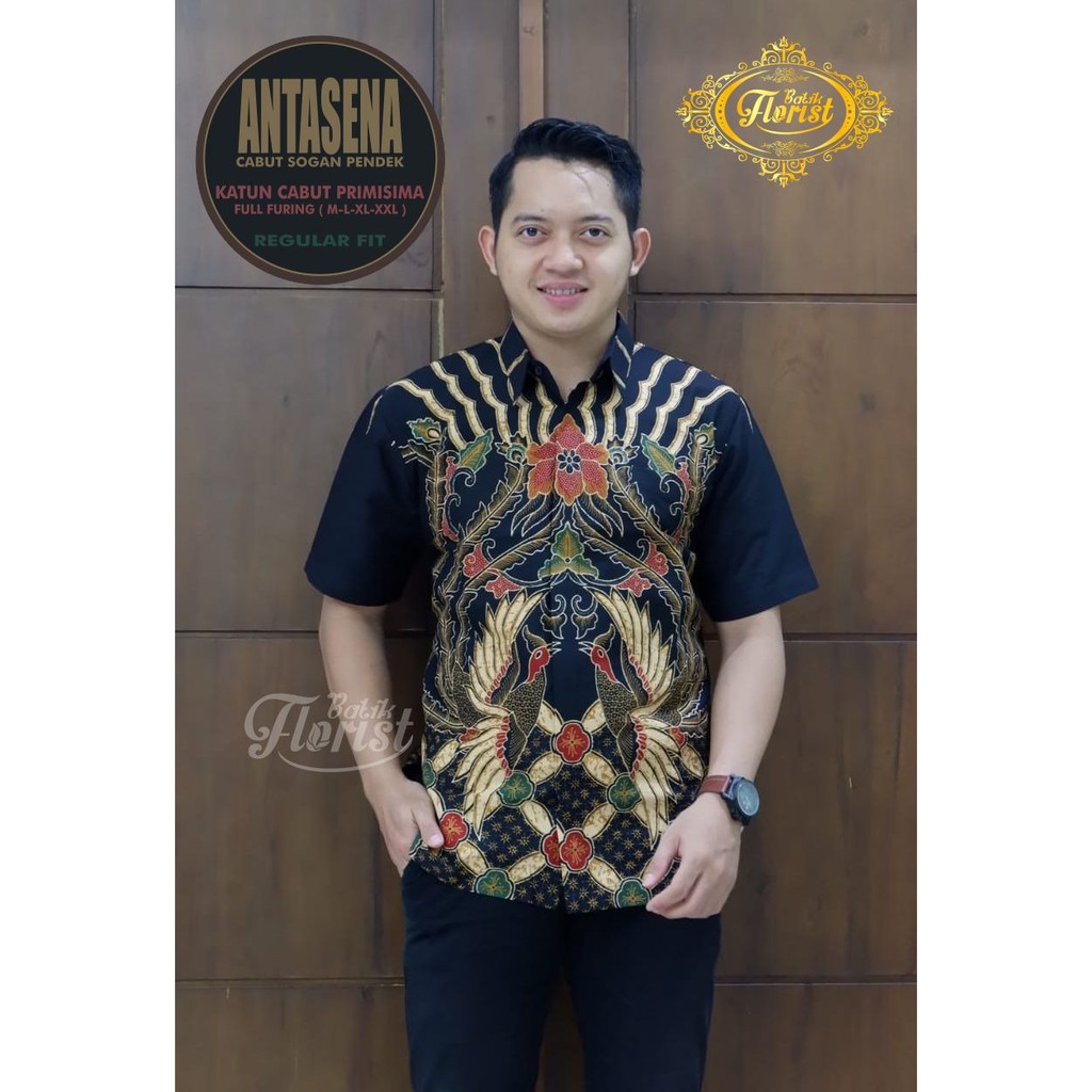 Batik Solo ANTASENA CABUT SOGAN Kemeja Pria Katun Cabut Primisima Full Furing