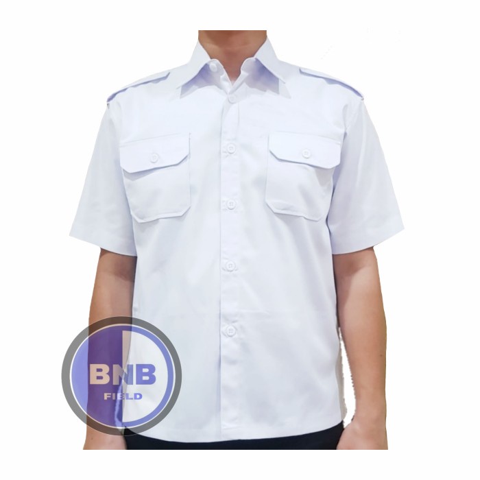 TERMURAH- Kemeja Seragam Putih PNS PDH PDL Kantong 2 Bahan Drill - S