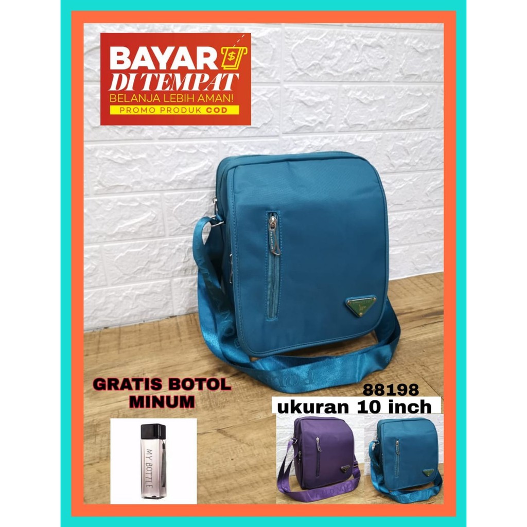 TAS SELEMPANG PRIA MURAH POLO MILANO - 88198 - TERBARU PROMO FREE BOTOL WARNA TOSKA &amp; UNGU 10inch