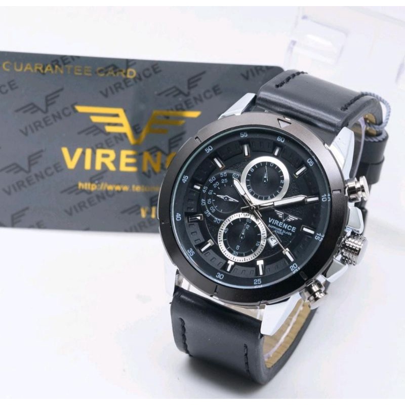 Jam Tangan Virence Chrono Tanggal Aktif Jam Tangan Kulit Garansi Card Free Box Exlusive