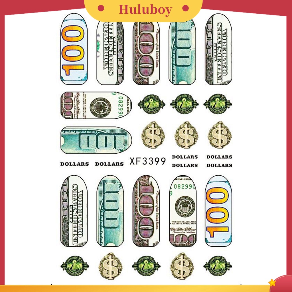 Huluboy Huluboy♡ 3pcs / Set Stiker Kuku 3D Bentuk Uang Dollar Untuk Dekorasi Manicure