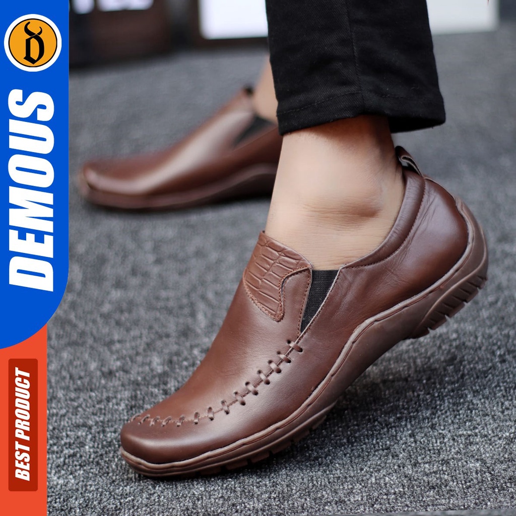 DEMOUS Gokhan - Sepatu Slip On Casual Kulit Asli Kerja Pria