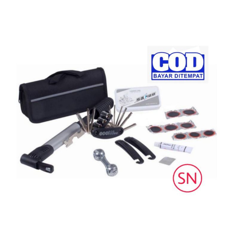 Toolkit Lengkap Perlengkapan Reparasi Sepeda & Tambal Ban & Kunci Sepeda & Tas Sepeda