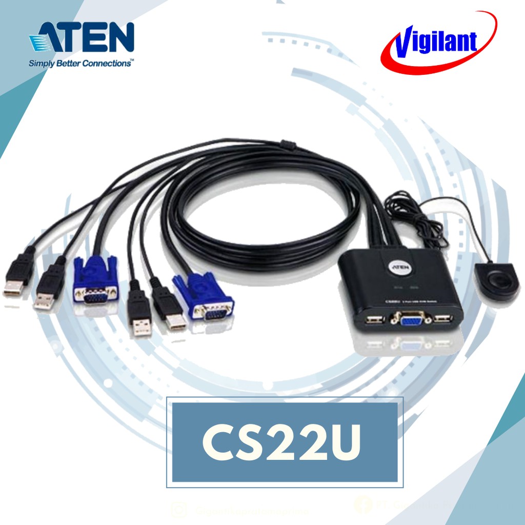 Jual ATEN CS22U 2Port USB VGA Cable KVM Switch with Remote Port