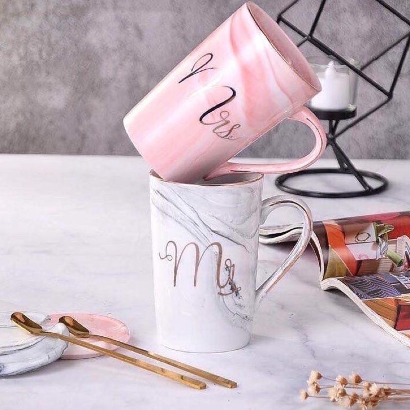 GELAS MARBLE / MUG MARBLE MR MRS POLOS PINK ABU MUG COUPLE MUG SATUAN FREE BOX PACKAGING