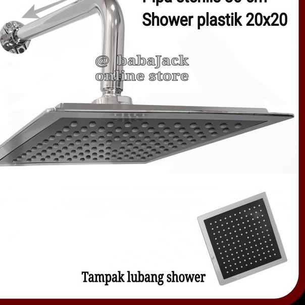 ♦ Wall shower kotak 8 inci sower dinding tembok mandi pipa stenlis ❀