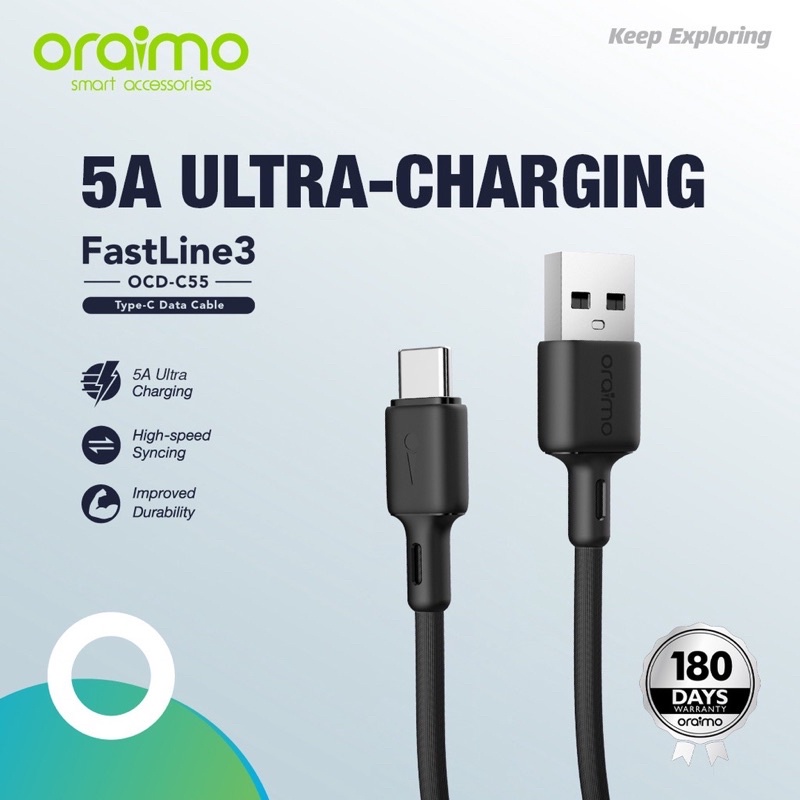 Oraimo OCD-C55 Fastline 3 Kabel Data Type-C 5A Fast Charging - Garansi 1 Tahun