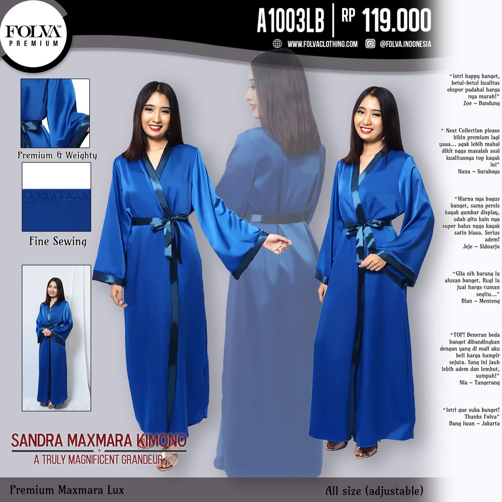 Kimono Dress Panjang Sleeping Robe Biru A1003LB by Folva Clothing Surabaya