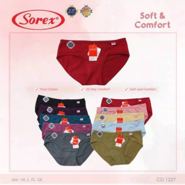 Celana Dalam SOREX 1227 CD SOFT &amp; COMFORT  size M L QL WANITA All Day jahitan belakang midi