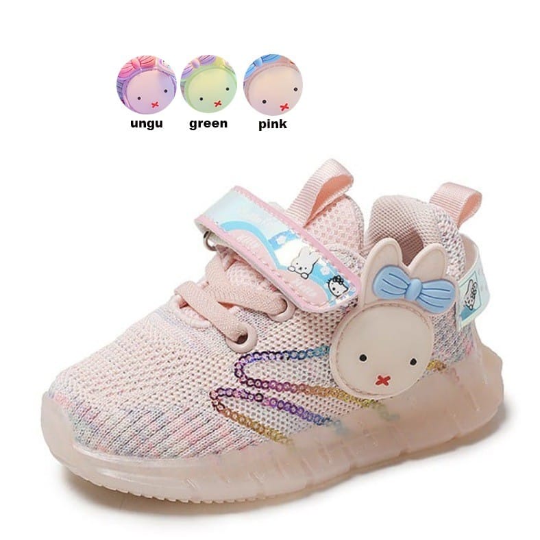 Qeede_Store Sepatu KANINA  Sneakers Anak Perempuan Import Lampu LED Size 21-30