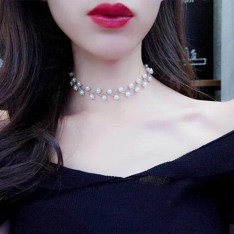 Mutiara Kalung Pendek Sederhana Kerah Korea / Kalung Mutiara Liontin Wanita Korea Fashion