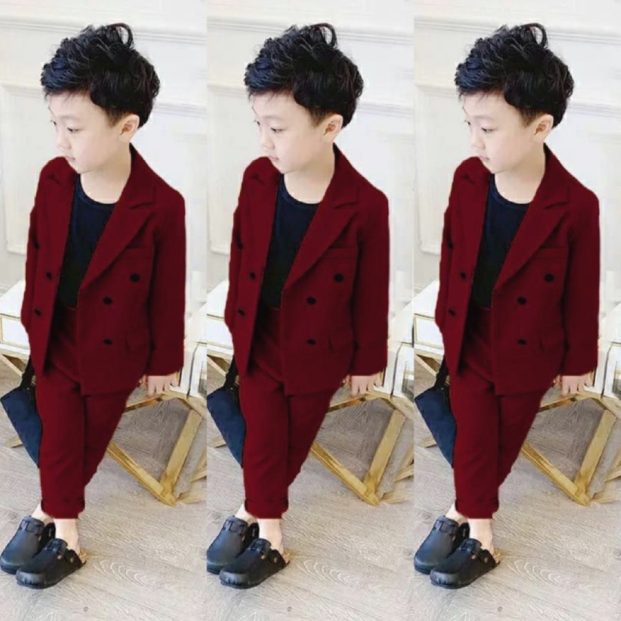 Blazer Set Anak Laki Laki Umur 3-5 Tahun Trend Kekinian Terbaru 2021 3n1 Set Blazer Go Boy Bhn Katun