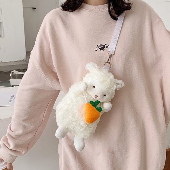 LAMB PLUSH DOLL SLING BAG CUTE TAS SELEMPANG BONEKA