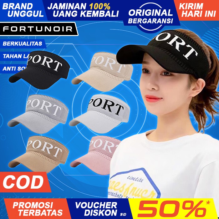 Topi Lari Olahraga Sport Senam Jogging Tennis Golf Bolong Visor Fashion Wanita Pria Import FN550