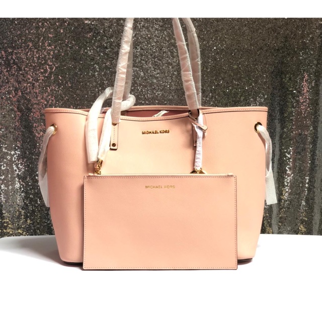 Tas michael kors mk tote drawstring pastel pink original bag