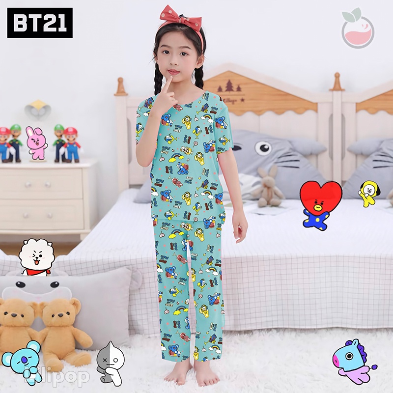 Baju Tidur Anak CP Perempuan dan Laki Usia 2 - 7 Tahun Stelan Celana Panjang BTS